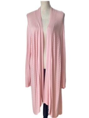 North Style ribbed knit rose open front maxi work casual cardigan, size L